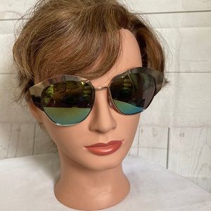 Joe's Jeans Gold Metallic Funky Cat Eye Sunglasses W/Maximum UV Protection